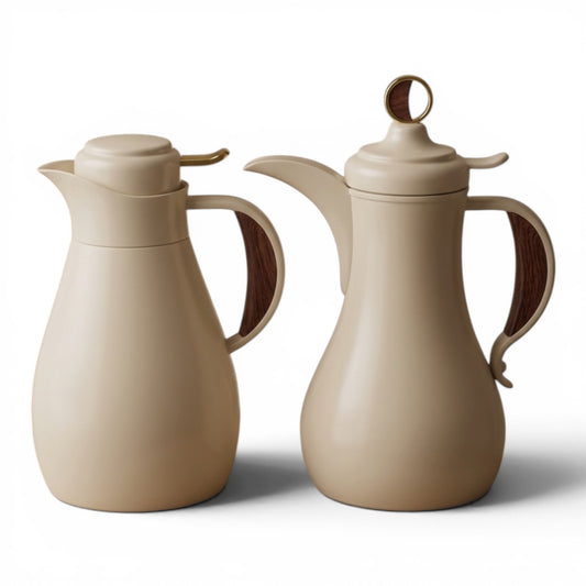 Modern Arabic Dallah Vacuum Flask Set – Lovry Wood | 1.0L + 1.0L - Mawaeen