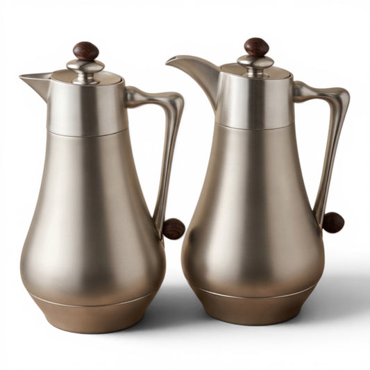 Najib Vacuum Flask Set – Matt Silver | 1.0L + 1.0L - Mawaeen