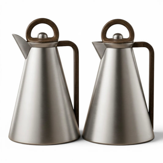 Najib Dallah Set – Matt Silver - Wood | 1.0L + 1.0L - Mawaeen