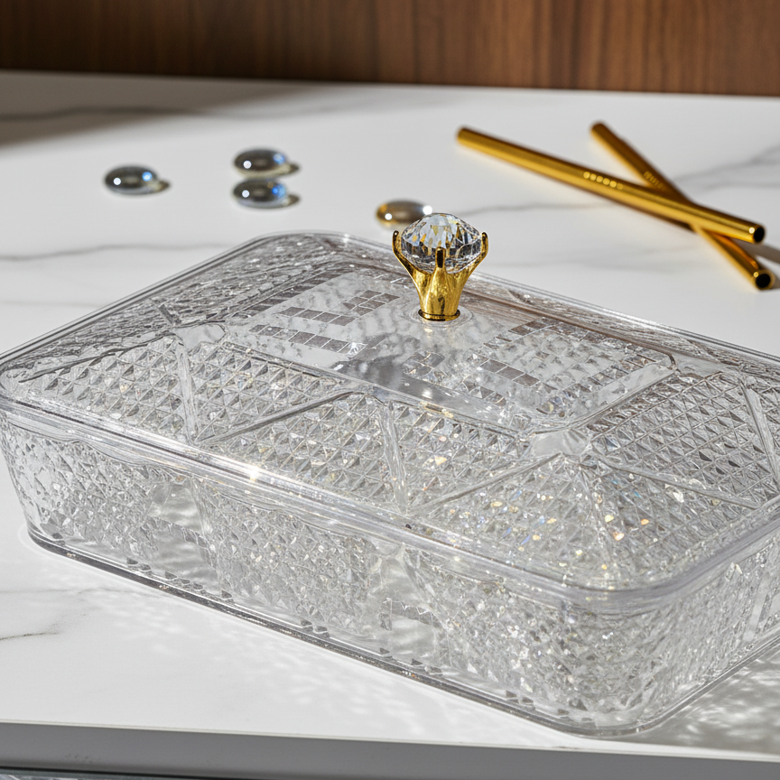 Elegant Rectangular Acrylic Candy Box D/6 with Lid Clear – (L)