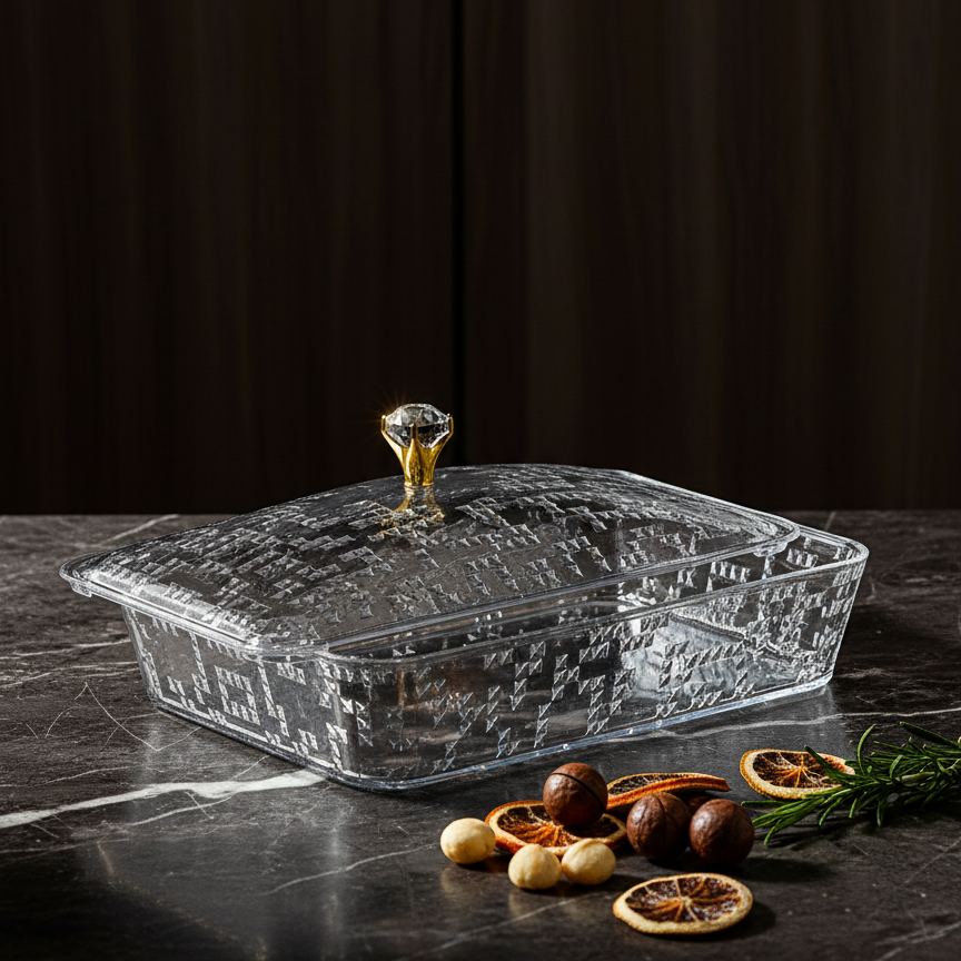Elegant Rectangular Acrylic Candy Box with Lid Clear – (L)