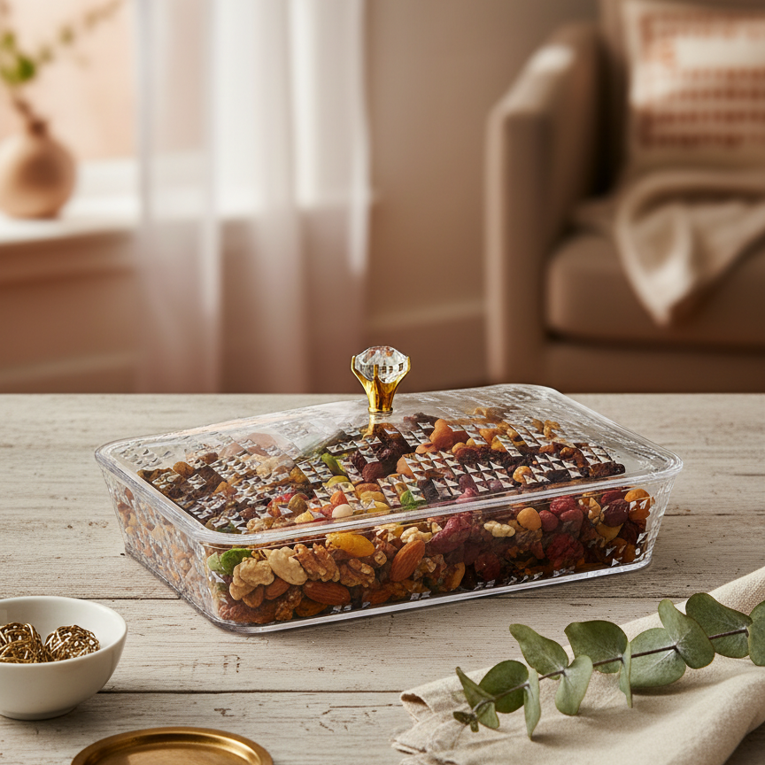 Elegant Rectangular Acrylic Candy Box with Lid Clear – (L)