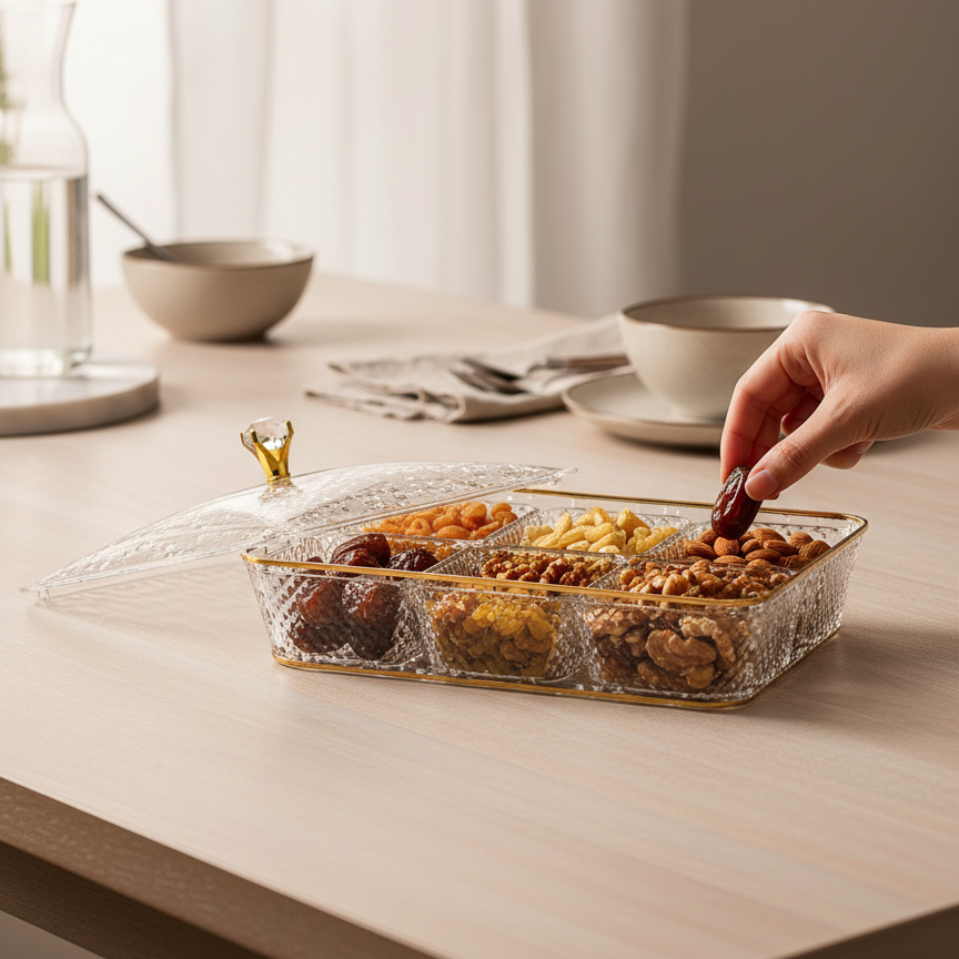 Elegant Rectangular Acrylic Candy Box D/6 with Lid G/Line – (S)