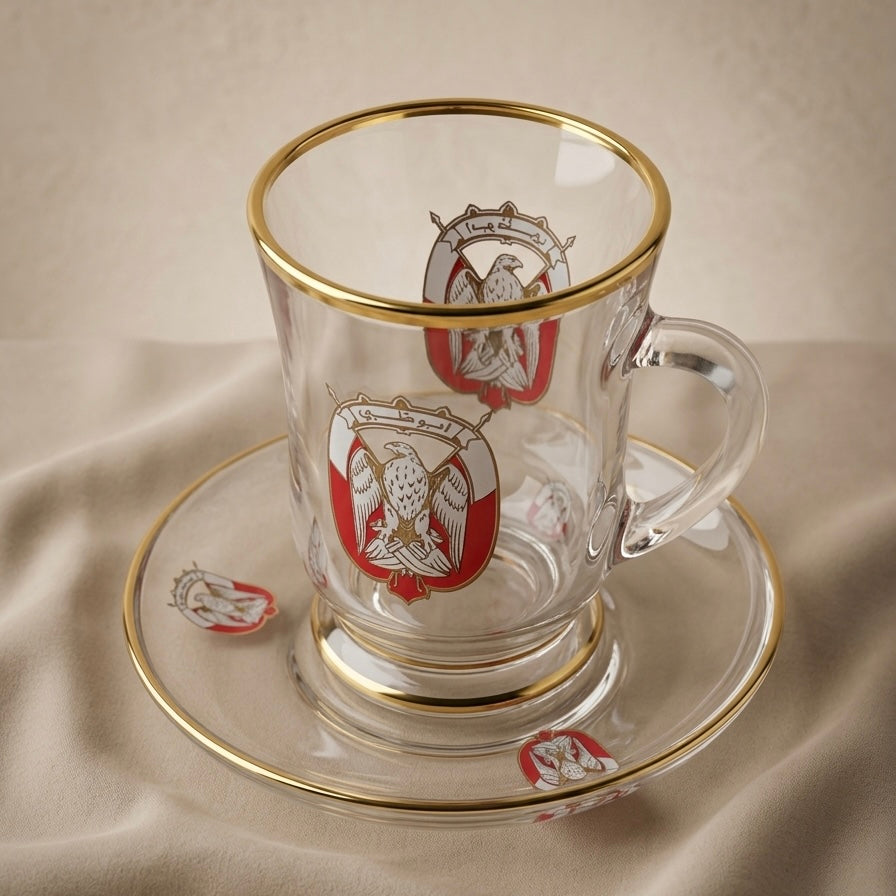 Abu Dhabi Heritage 6-Piece With Saucers Estikan Set - Gold Accents - Mawaeen
