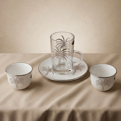 Nakhla Set 18-Piece Hospitality Set – Porcelain/Silver - Mawaeen