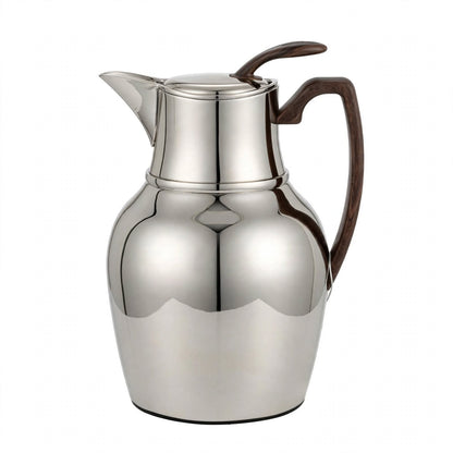 NGT Nickel Thermal Dallah with Wood-Look Handle – 0.75 Liter