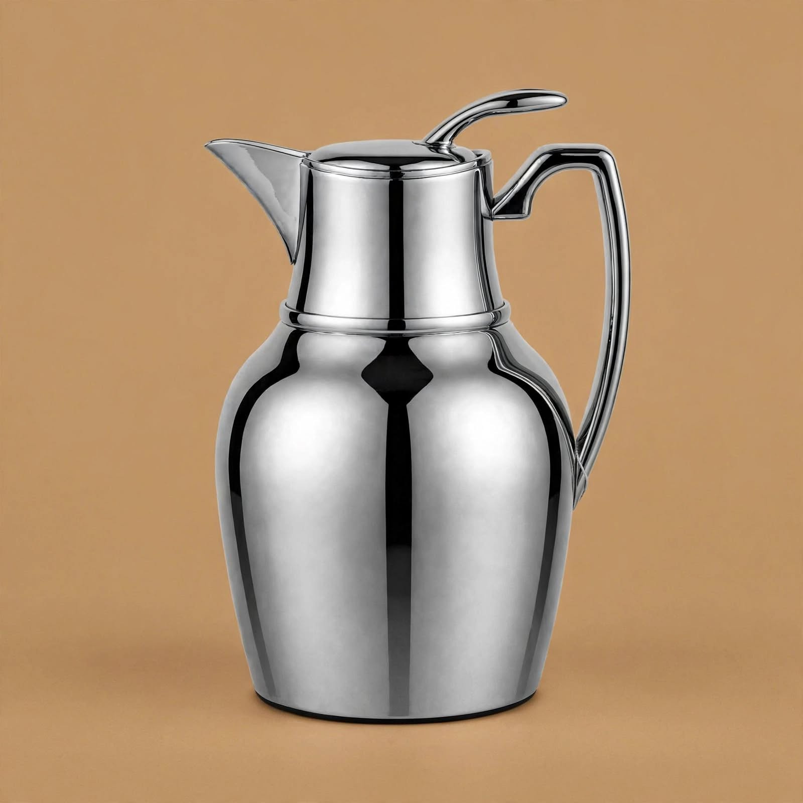 NGT Compact Polished Silver Arabic Coffee Thermal Dallah – 0.75 Liter