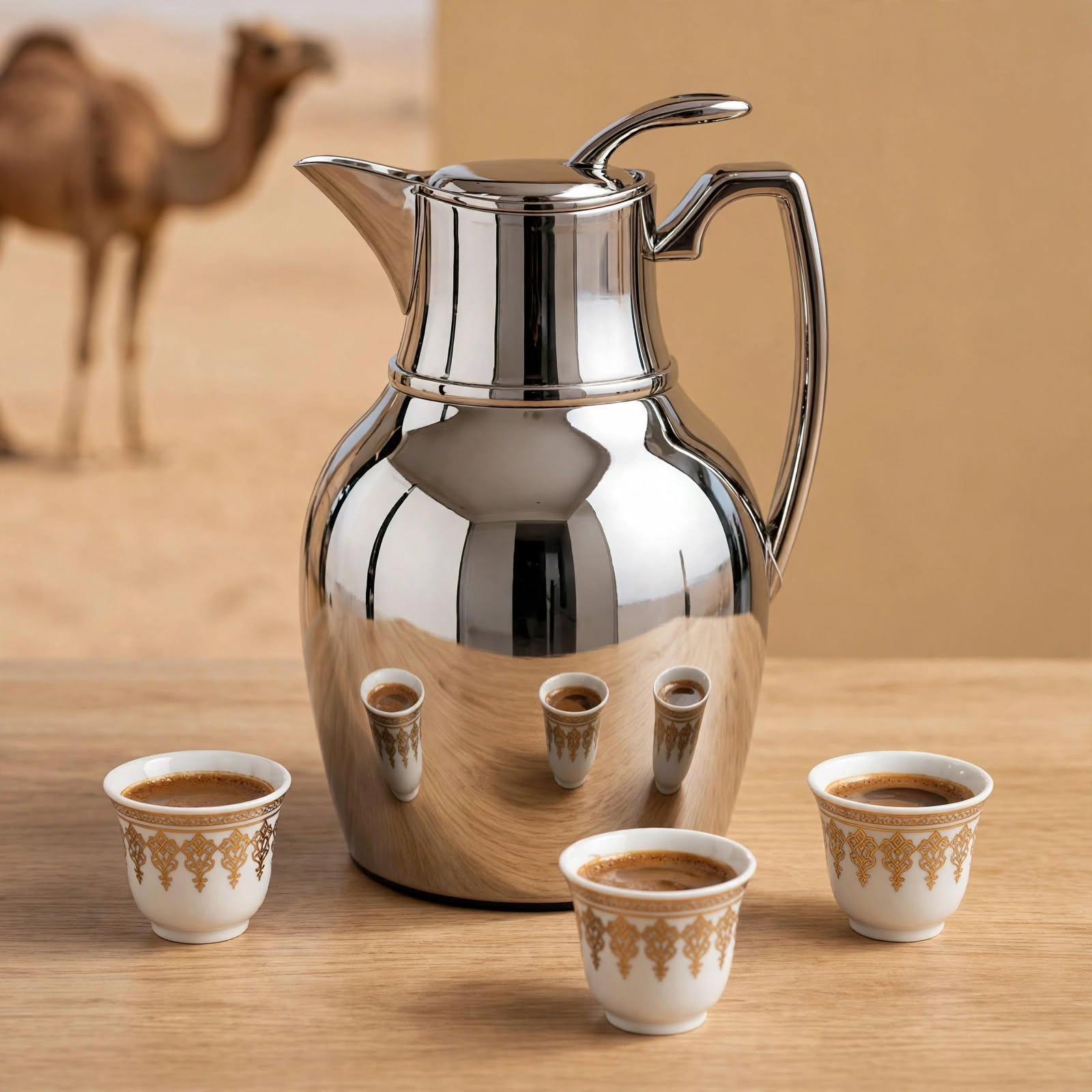 NGT Compact Polished Silver Arabic Coffee Thermal Dallah – 1 Liter