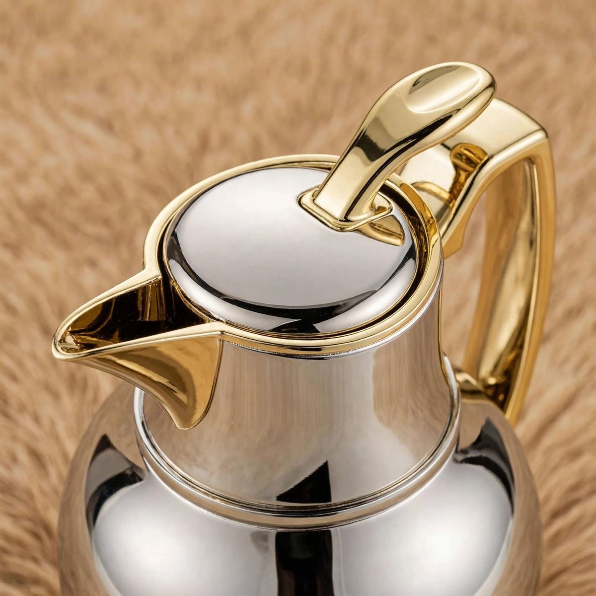 NGT Two-Tone Nickel & Gold Arabic Coffee Thermal Dallah – 0.75 Liter
