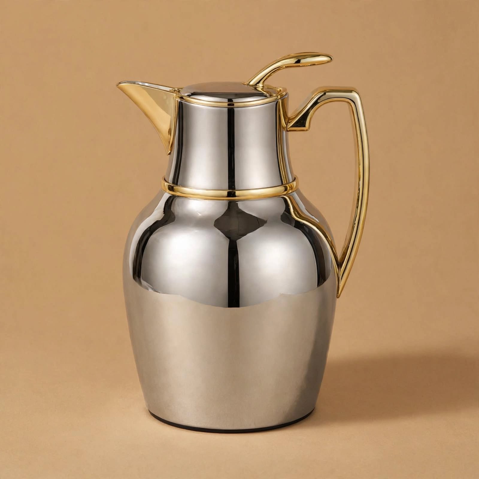 NGT Two-Tone Nickel & Gold Arabic Coffee Thermal Dallah – 1 Liter