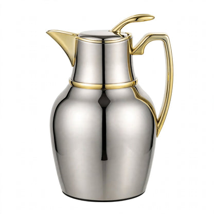 NGT Two-Tone Nickel & Gold Arabic Coffee Thermal Dallah – 1 Liter