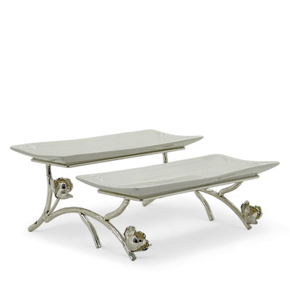 legant 2-Tier Floral Cake Stand with Porcelain Plates