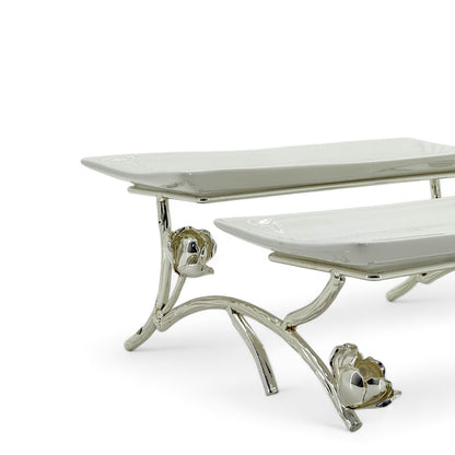 legant 2-Tier Floral Cake Stand with Porcelain Plates