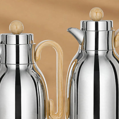 Al Marjan 2-Piece Arabic Coffee Flask Set Silver/ Beige (1L & 0.75L)