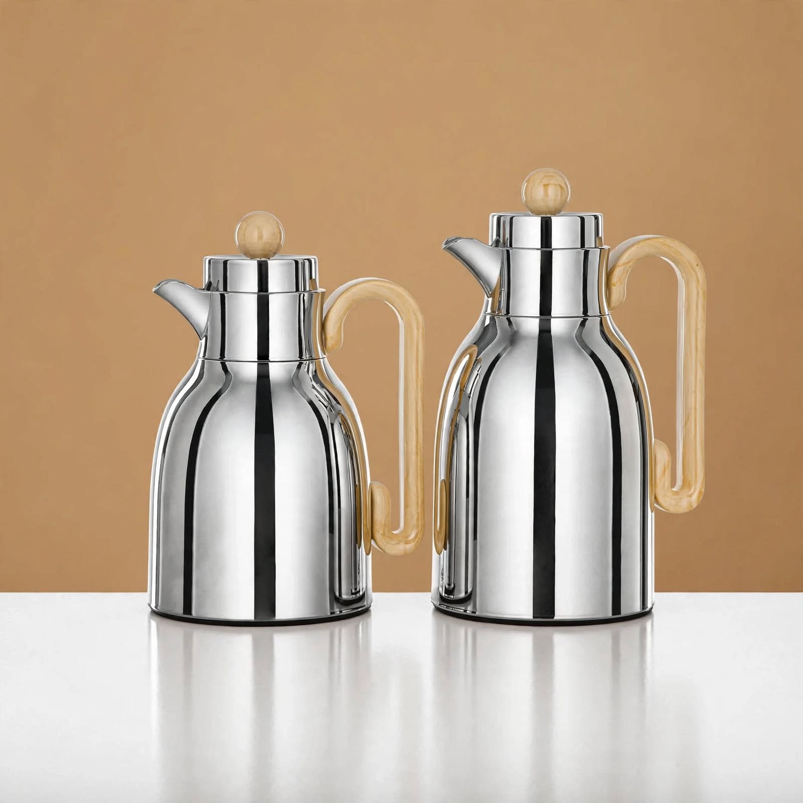 Al Marjan 2-Piece Arabic Coffee Flask Set Silver/ Beige (1L & 0.75L)