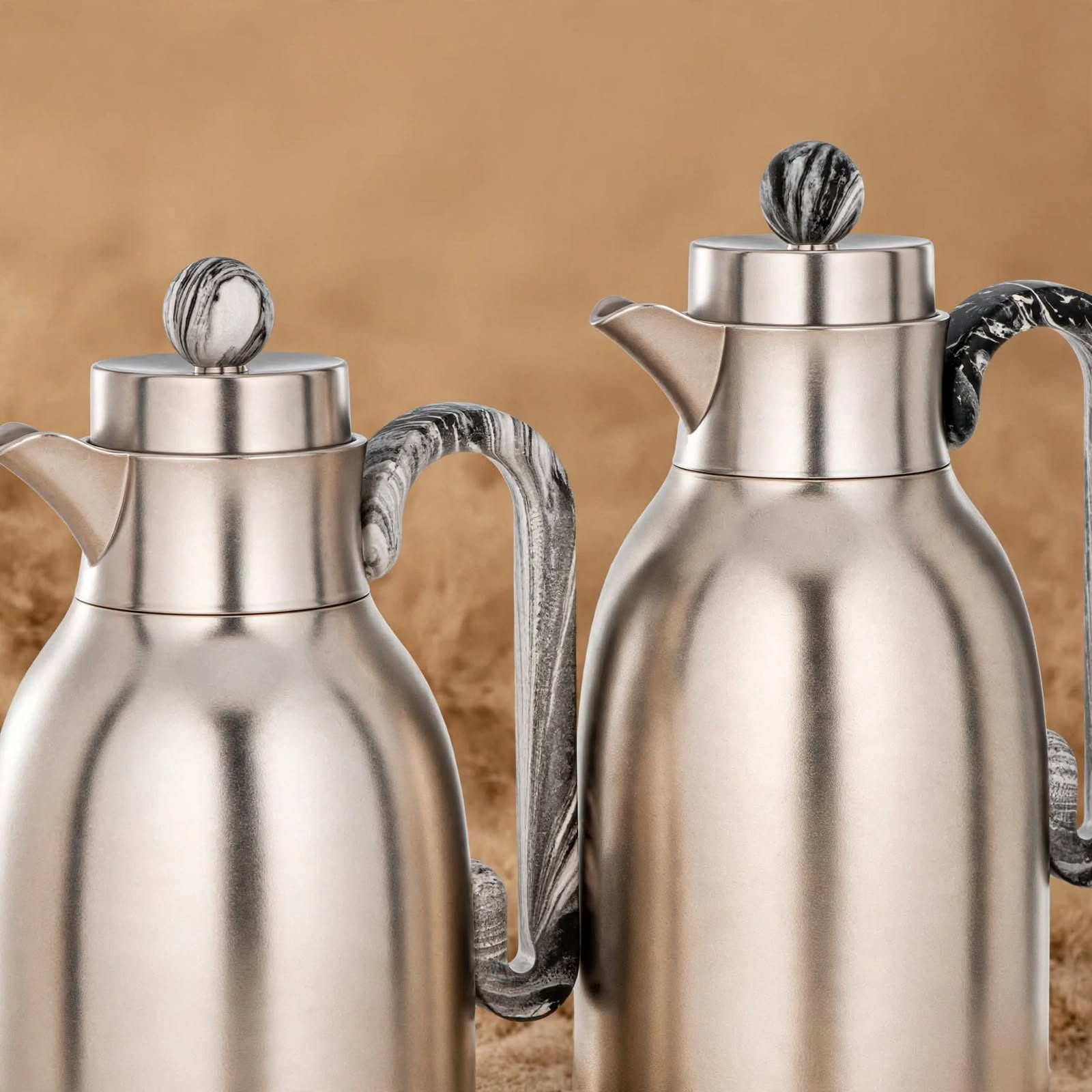 Al Marjan 2-Piece Arabic Coffee Flask Set M/Silver Marble (1L & 0.75L)