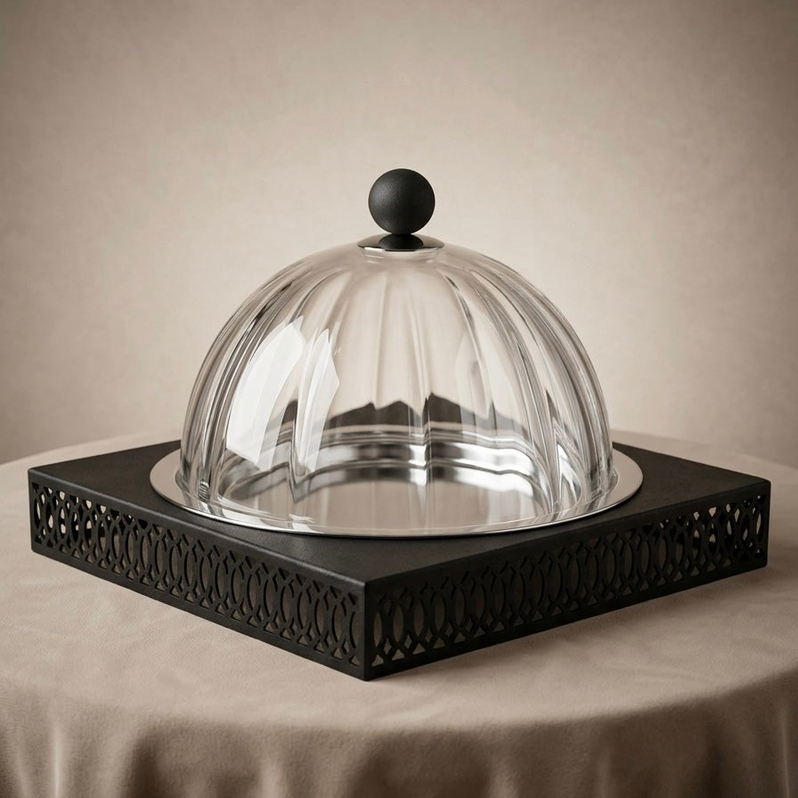Modern Cake Plate with Glass Dome - Mawaeen