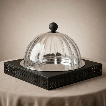 Modern Cake Plate with Glass Dome - Mawaeen