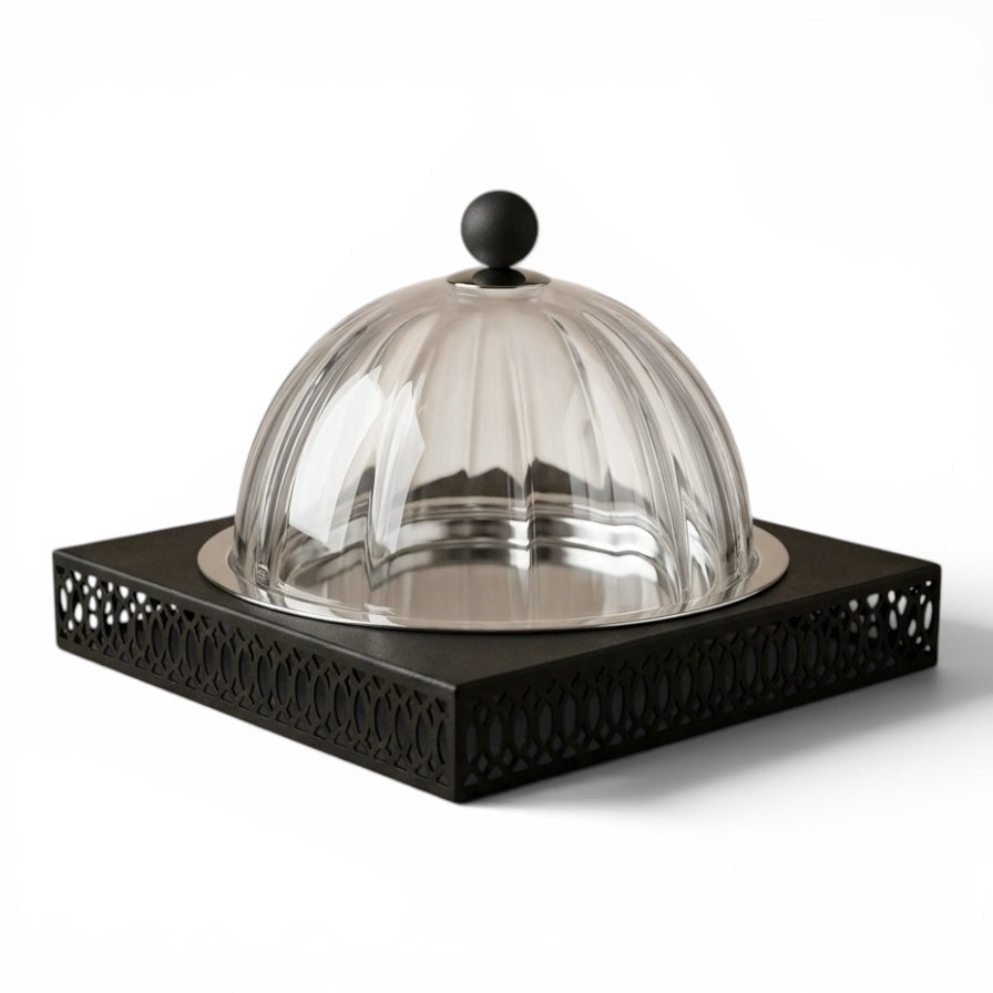 Modern Cake Plate with Glass Dome - Mawaeen