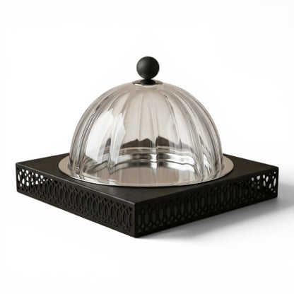 Modern Cake Plate with Glass Dome - Mawaeen