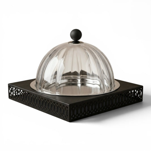 Modern Cake Plate with Glass Dome - Mawaeen