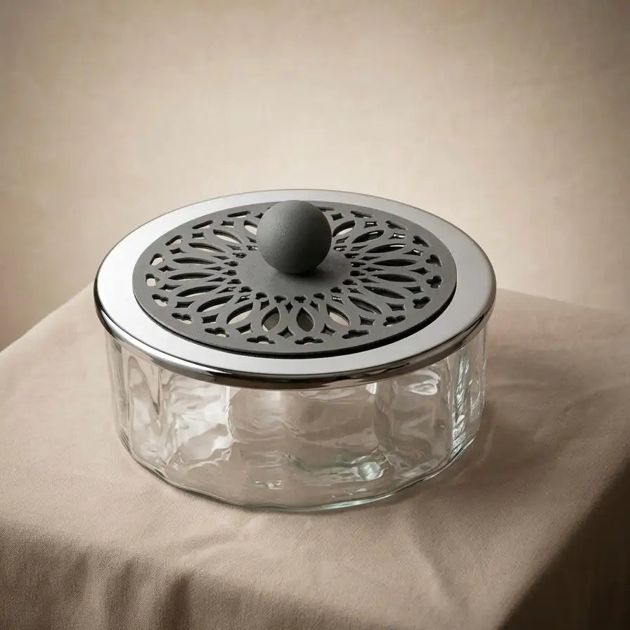 Modern Glass Candy Box (L) - Silver