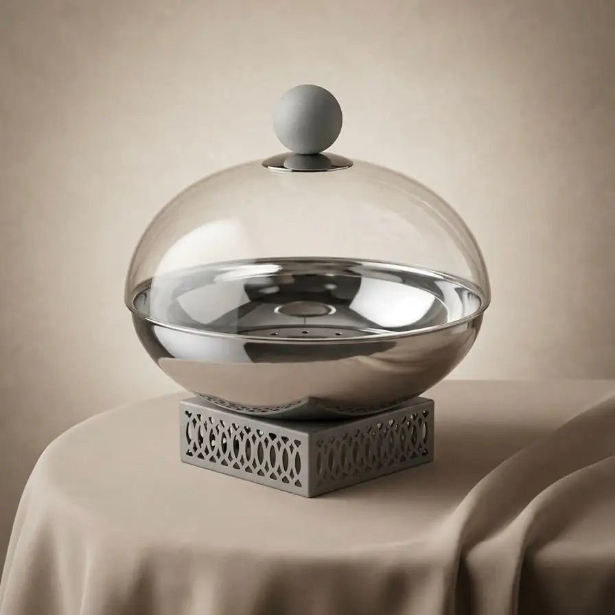 Modern Salad Bowl with Glass Dome – Gray