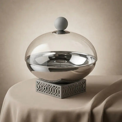 Modern Salad Bowl with Glass Dome – Gray