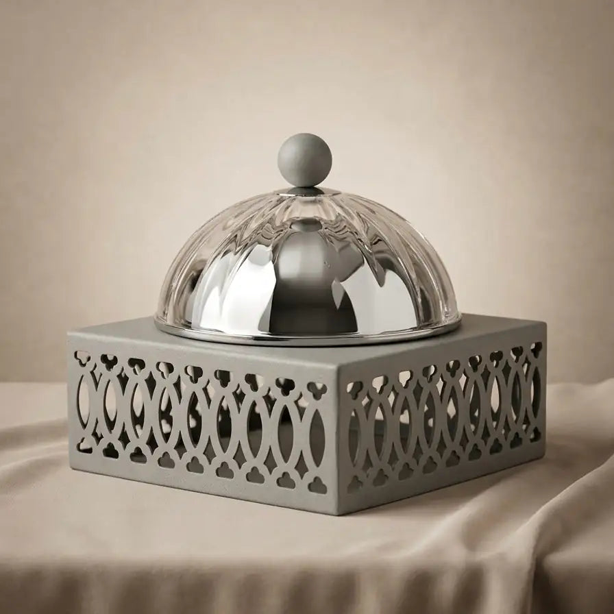 Modern Date Bowl with Glass Dome – Gray - Mawaeen