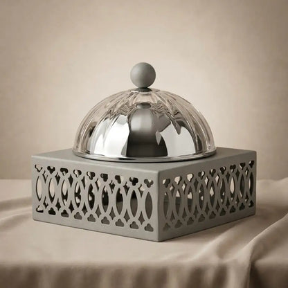 Modern Date Bowl with Glass Dome – Gray