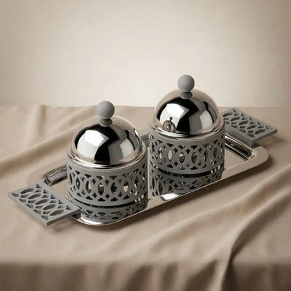 Modern Dual Candy Bowl Set with Serving Tray - Gray