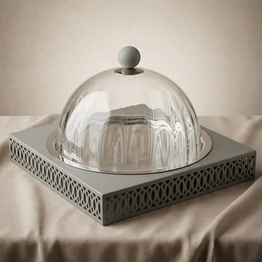Modern Cake Plate with Glass Dome (L) - Gray