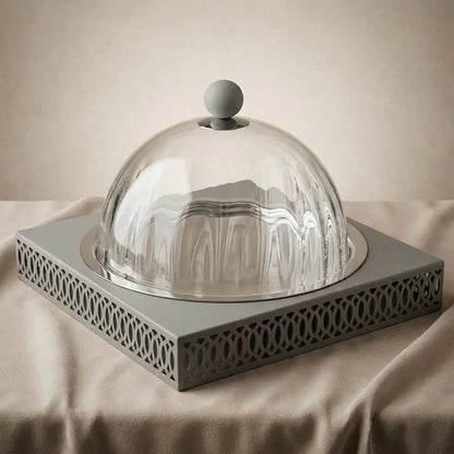 Modern Cake Plate with Glass Dome (L) - Gray