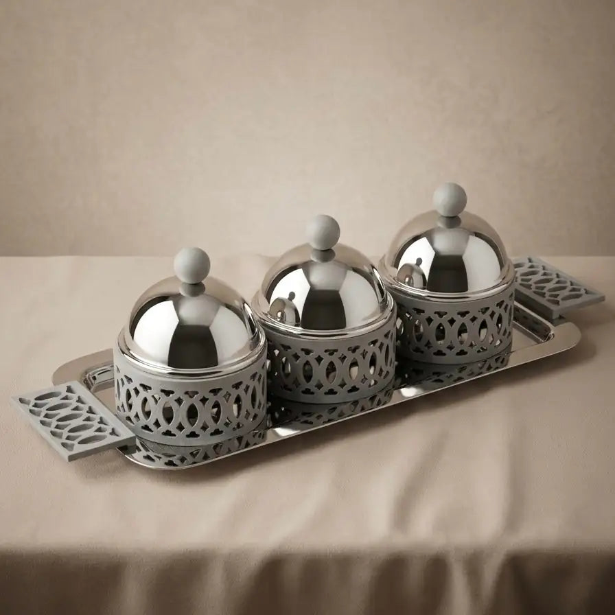 Modern Triple Candy Bowl Set with Serving Tray - Gray