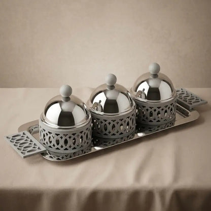 Modern Triple Candy Bowl Set with Serving Tray - Gray