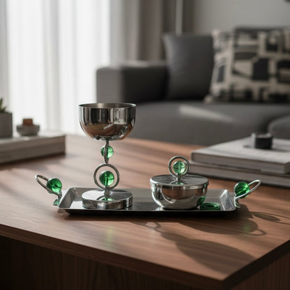 Luxury Incense Burner Gift Set in Wooden Box- G/Silver