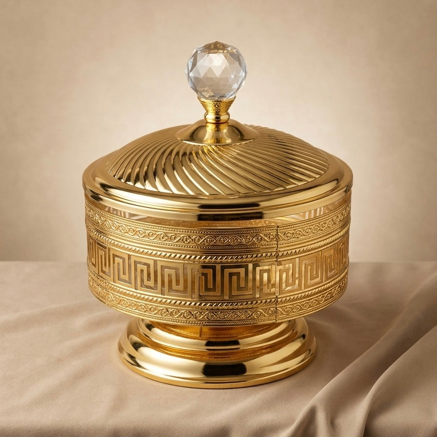 Modern Gold Greek Key Candy Bowl - L