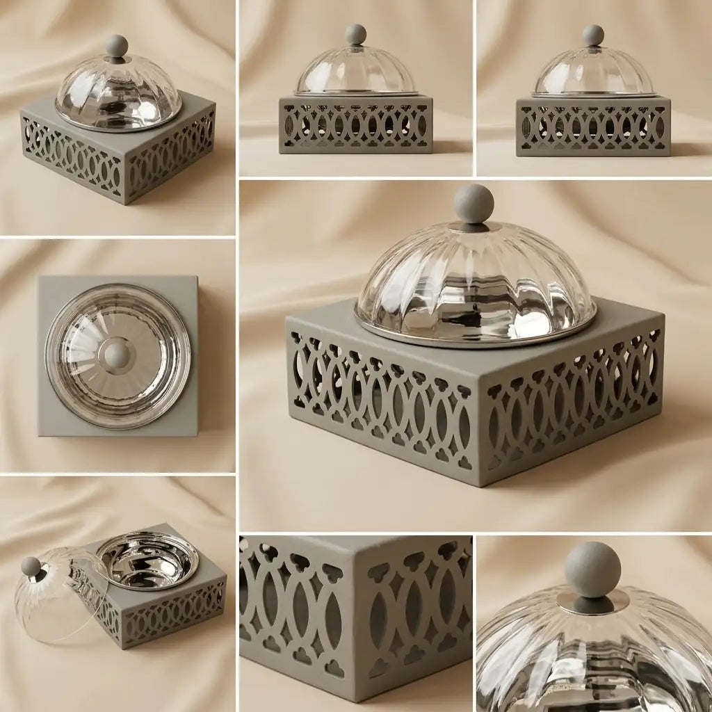 Modern Date Bowl with Glass Dome – Gray - Mawaeen