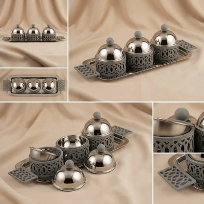 Modern Triple Candy Bowl Set with Serving Tray - Gray