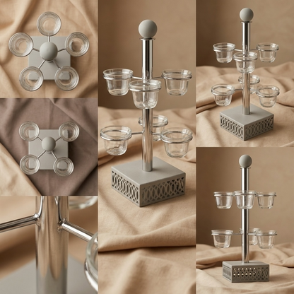 Modern 6-Piece Arabic Coffee Cup Holder – Gray