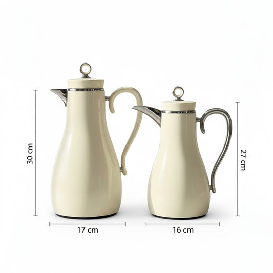 PILSCO  Premium Double Set – Coffee & Tea Thermal Flask (White & Silver, 1L + 0.7L)