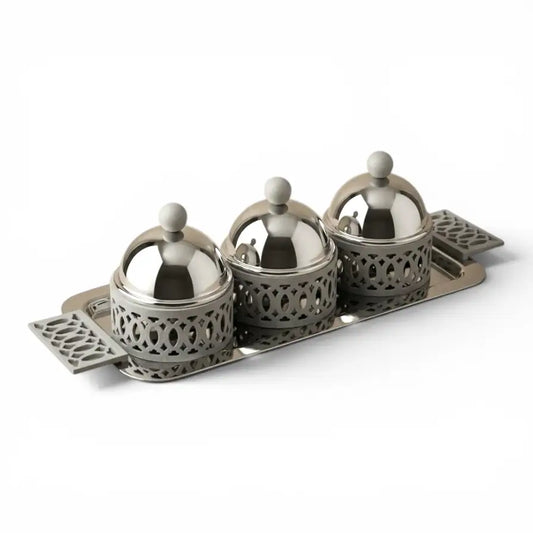 Modern Triple Candy Bowl Set with Serving Tray - Gray