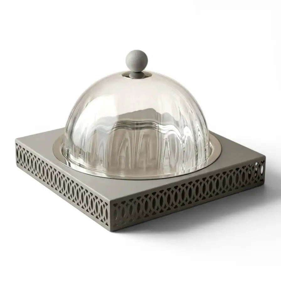 Modern Cake Plate with Glass Dome (L) - Gray