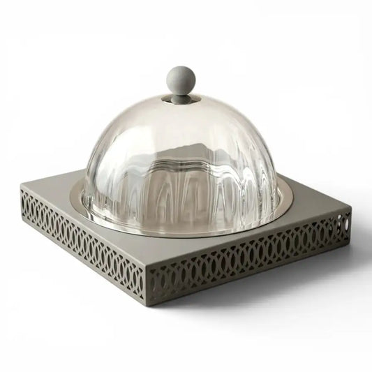 Modern Cake Plate with Glass Dome (L) - Gray - Mawaeen