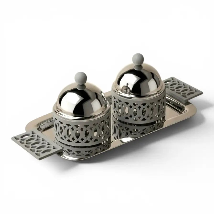 Modern Dual Candy Bowl Set with Serving Tray - Gray