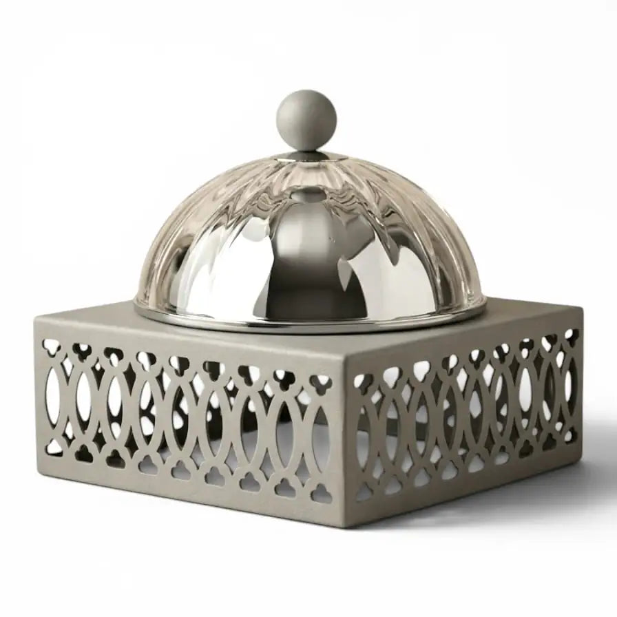 Modern Date Bowl with Glass Dome – Gray - Mawaeen