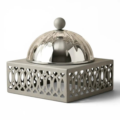 Modern Date Bowl with Glass Dome – Gray