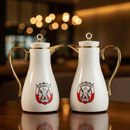 PILSCO AD Logo Double Set – Coffee & Tea Thermal Flask (White & Gold, 1L + 0.7L)