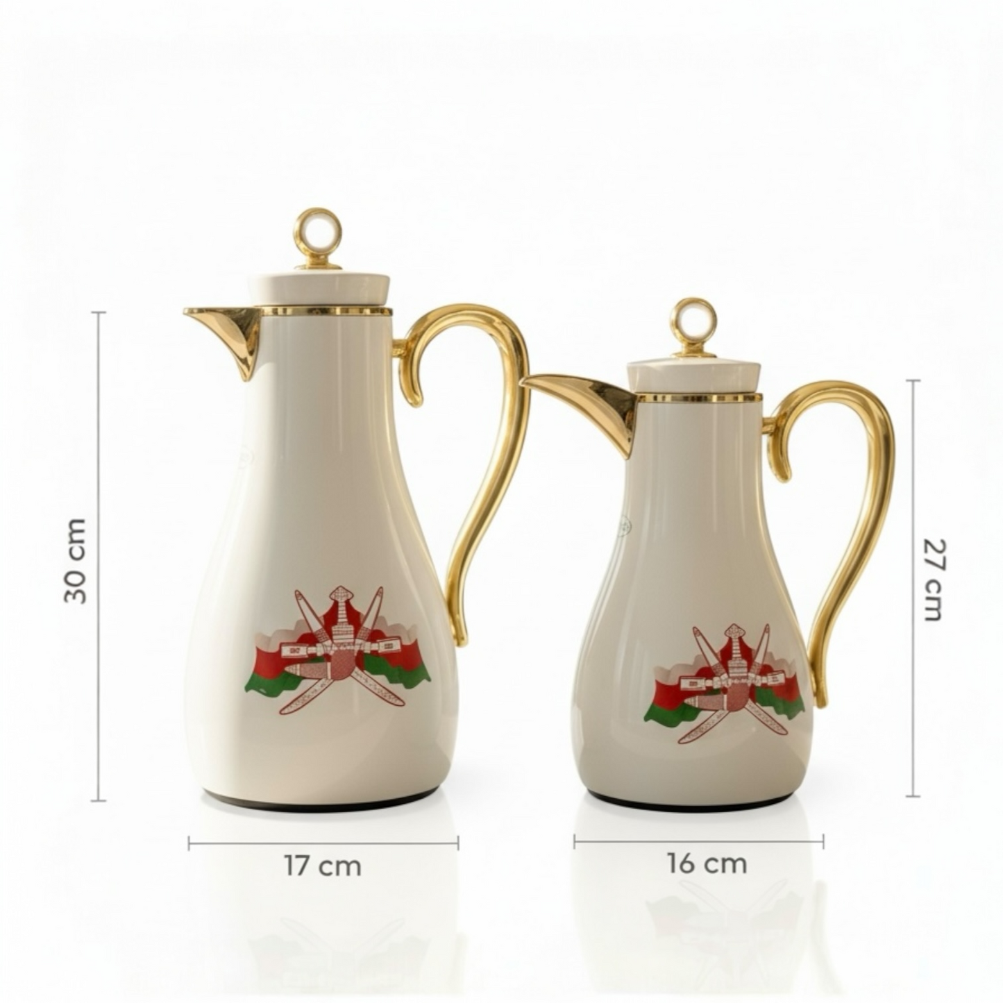 PILSCO Oman Logo Double Set – Coffee & Tea Thermal Flask (White & Gold, 1L + 0.7L)