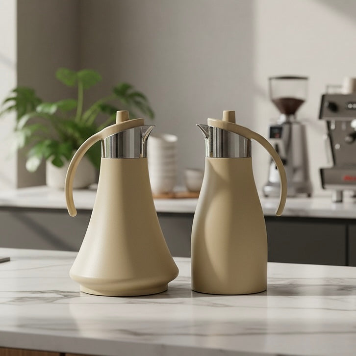 REFAL Double Set – Coffee & Tea Thermal Flask (Beige & Silver, 1L + 1L)